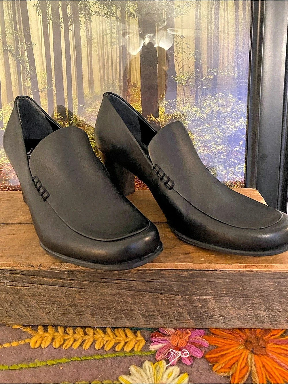 Franco Sarto Leather Block Heel Pumps Black US 9M